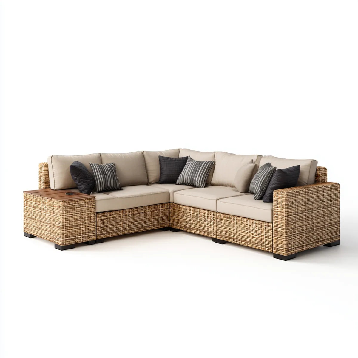 Sofa ogrodowa, Taras Loungesofa narożna sofa 5- fotelik Beżowa Brązowy PE- Polyrattan Aluminium kształt litery 300 x 230 x 85 cm