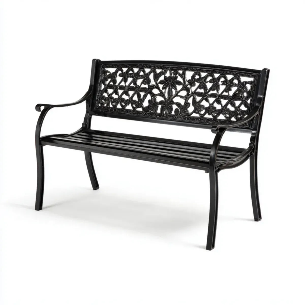 Ławka ogrodowa czarny 100 x 54 x 87 cm z aluminiowego odlewu prostokątnego z podłokietnikami