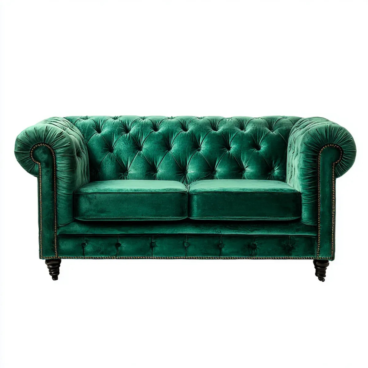 Sofa, Chesterfield 2-osobowa sofa Emerald zielony 170 x 90 x 76 cm poliester aksamit z przyciskiem szwy