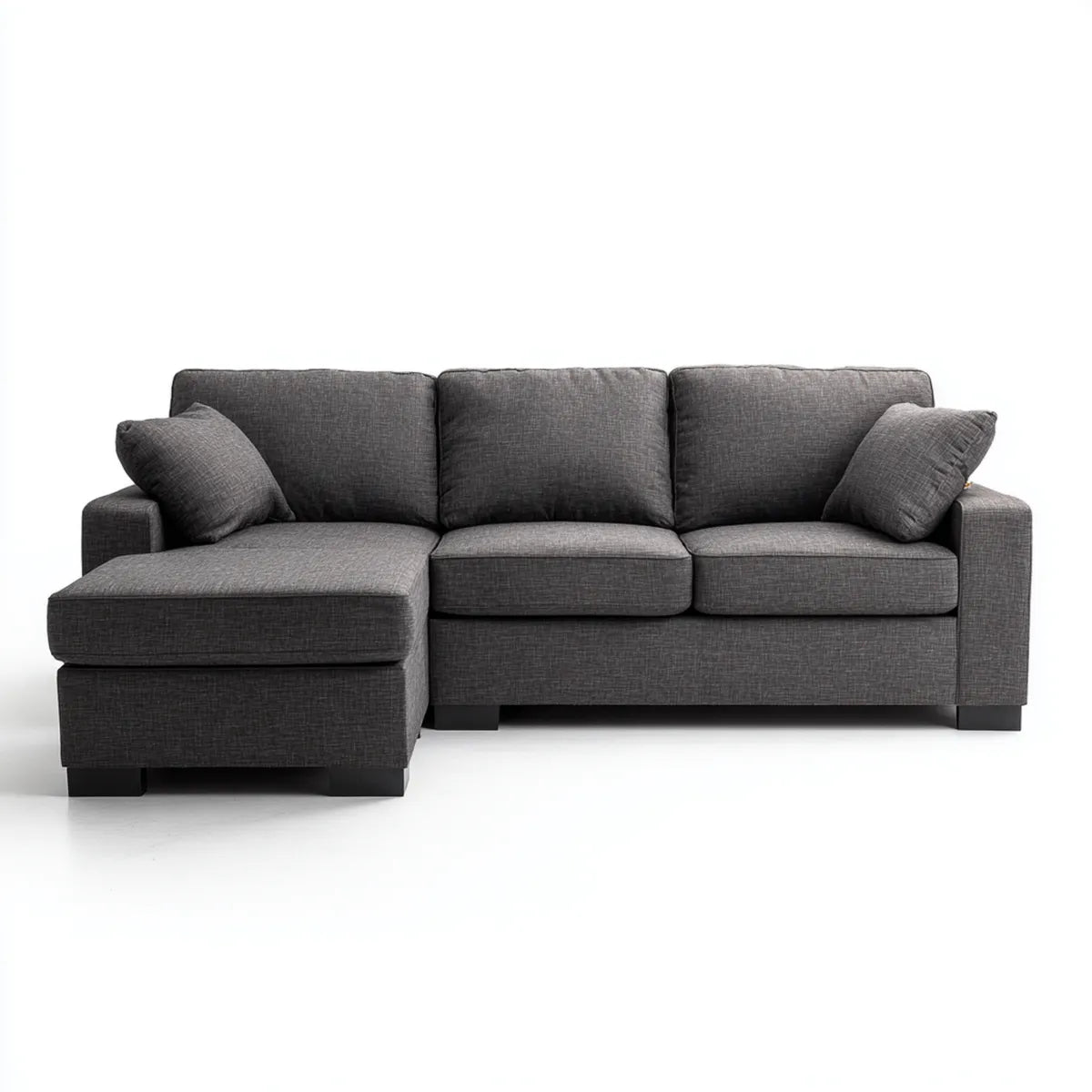 Sofa, Kanapa narożna z ciemnoszarym poliestrem o kształcie litery 220 x 145 x 85 cm