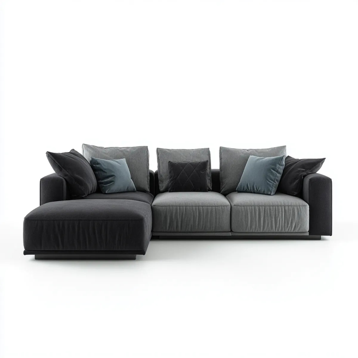 Sofa, Kanapa narożna z recyrem na lewym antracycie szarym z poliestru aksamitu 300 x 160 x 85 cm