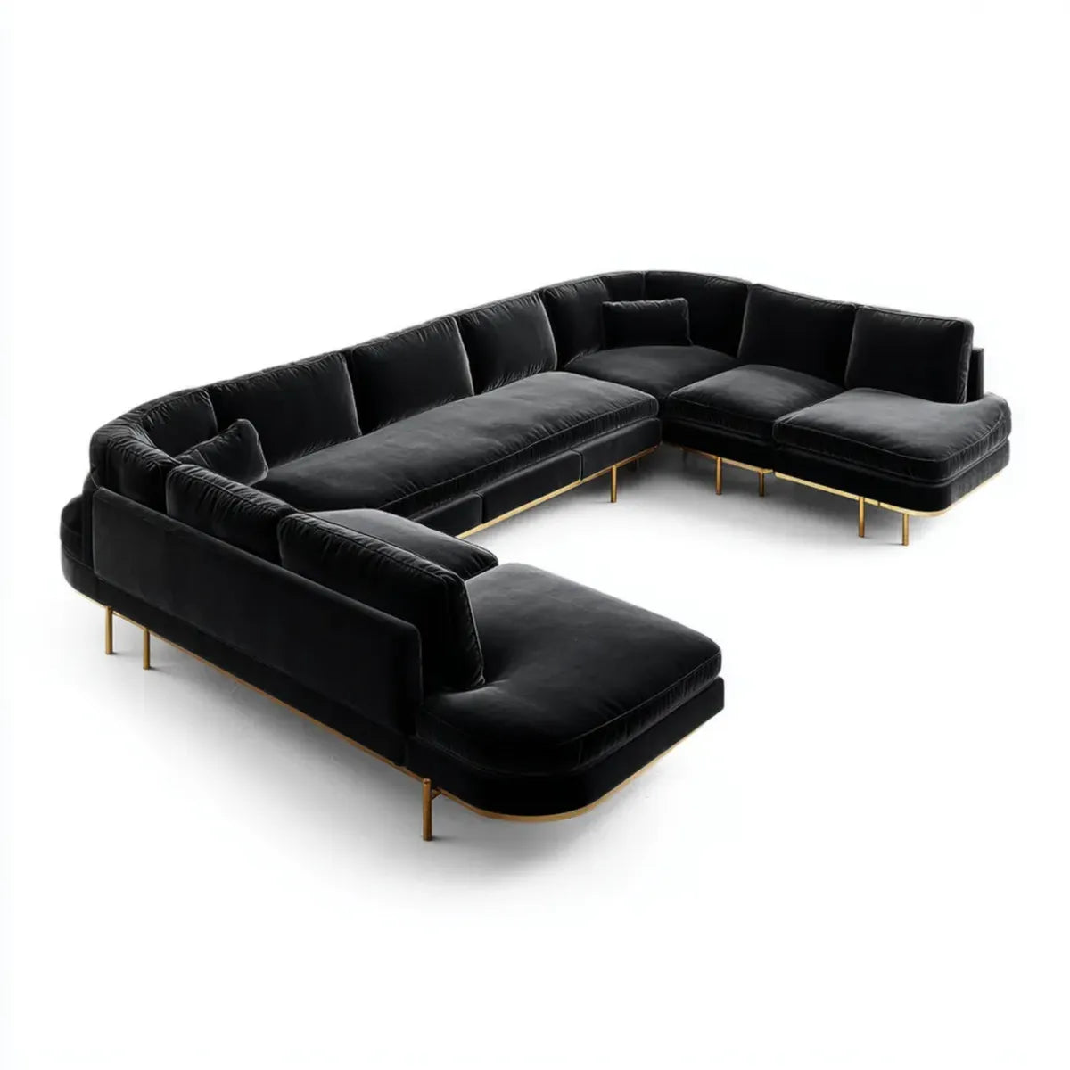 Sofa, narożna sofa 6 fotela czarny 350 x 250 x 85 cm poliester i piana