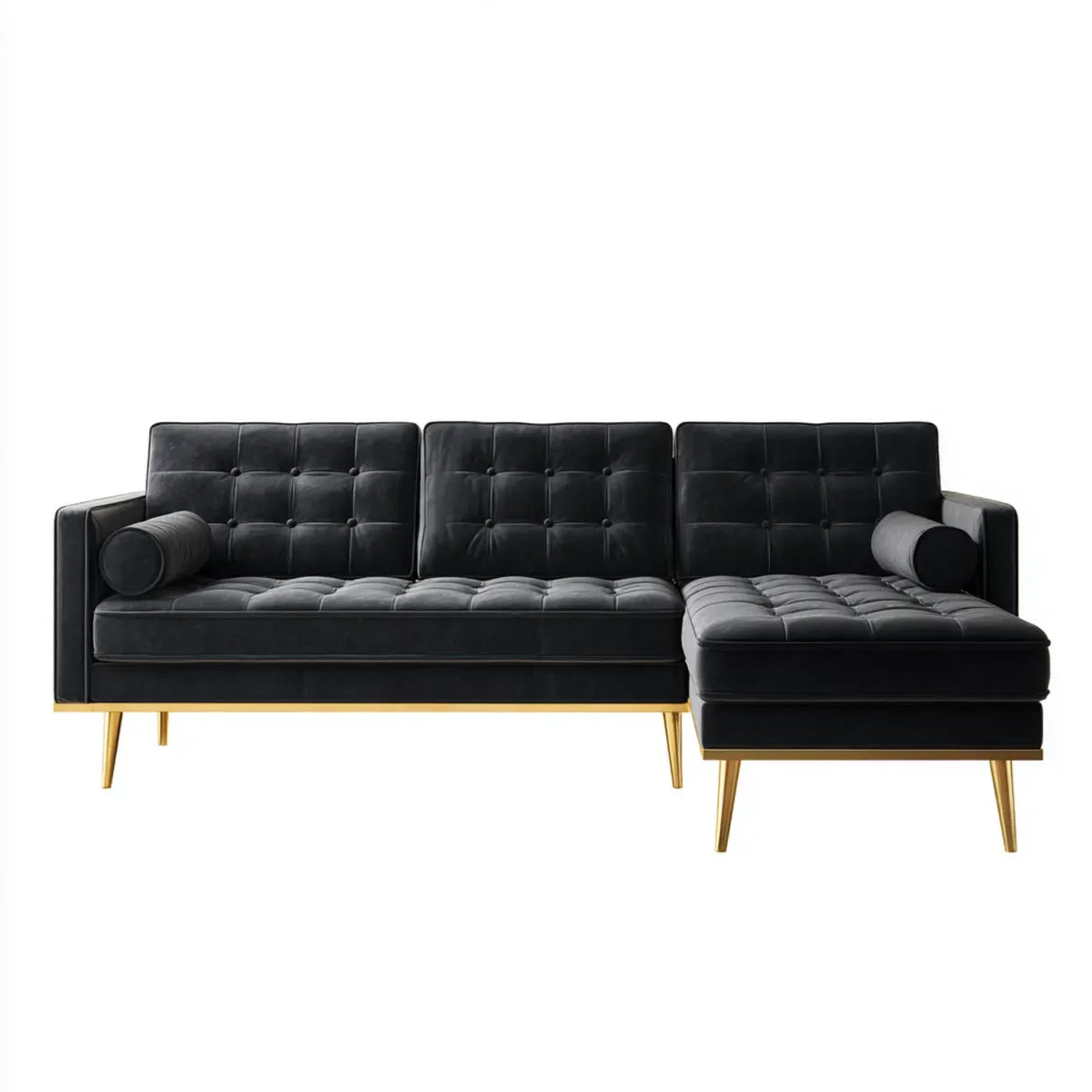 Sofa, Kanapa narożna z prawej strony recyrkulatora czarny 250 x 160 x 85 cm tapicerka aksamitna z poliestru