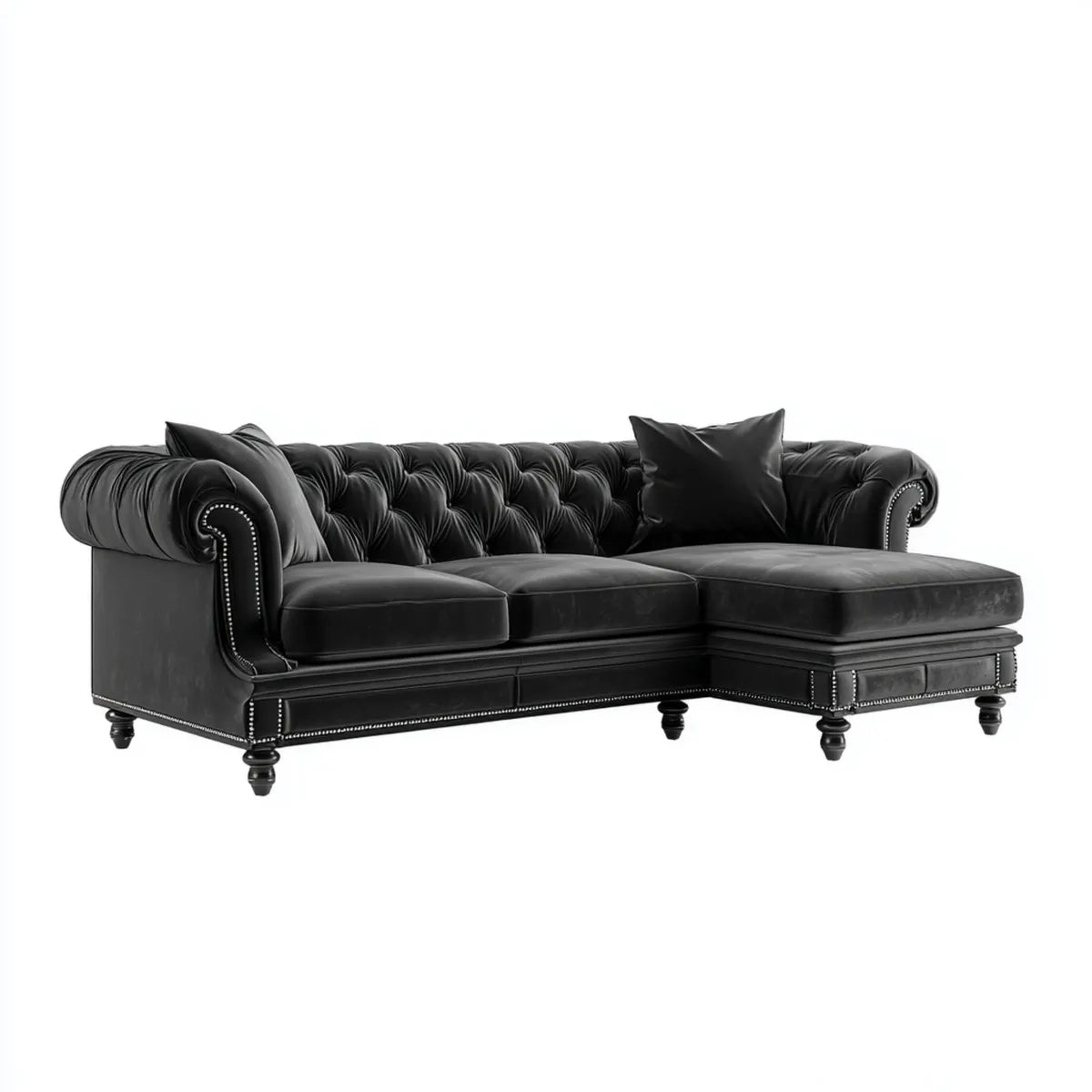Sofa, Chesterfield Ecksofa Czarna 265 x 170 x 78 cm Sztuczna skóra kształt litery L z recyrkulatorami