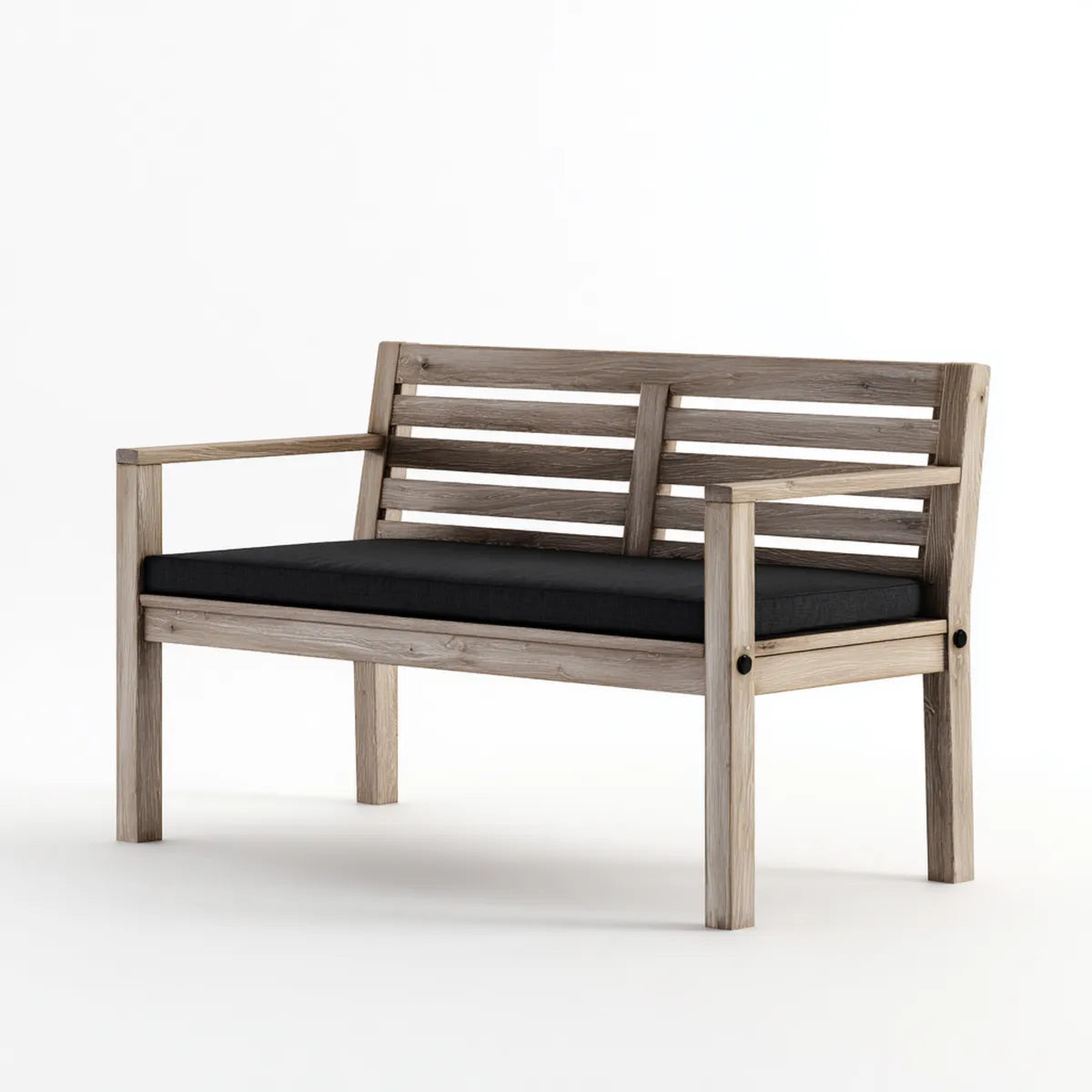 Ławka ogrodowa 2-osobowa z podłokietnikami Szara czarny z litego drewna acacia prostokątna 120 x 65 x 85 cm