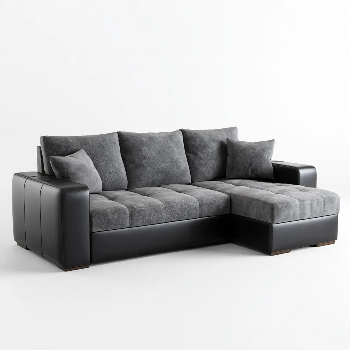 Sofa, Kanapa narożna z rekamierem prawa czarny szary 260 x 165 x 85 cm Sztuczna skóra poliestrowa mikrofibry kształt L