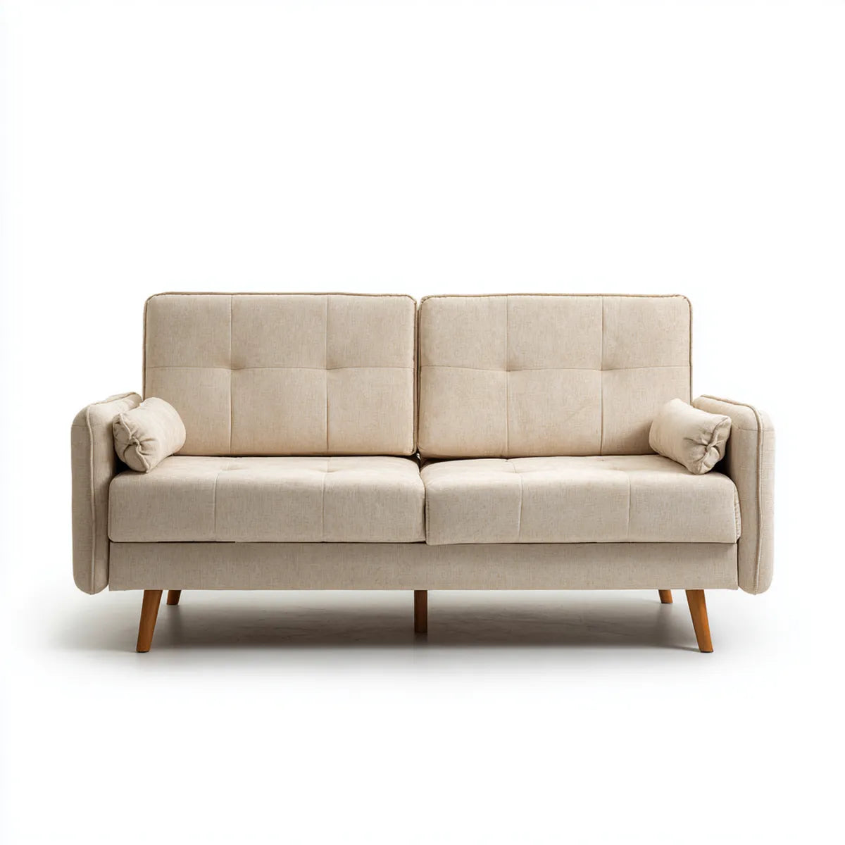 Sofa, 2-osobowa kanapa krem 180 x 85 x 88 cm poliestrowe drewno lite prostokątne
