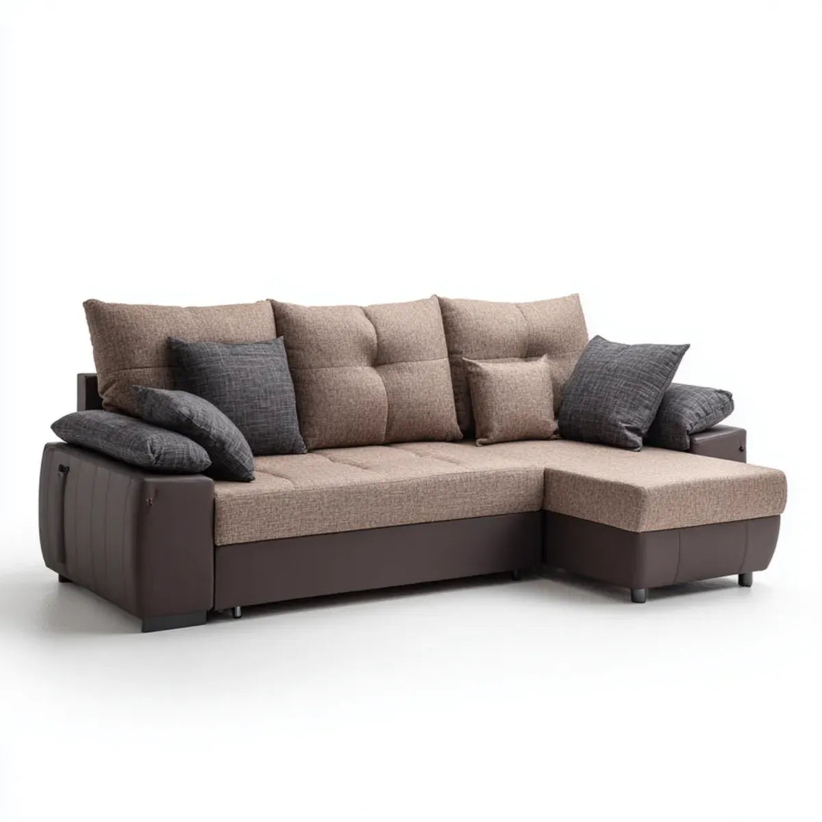 Sofa narożna z rekamierem w prawej części Brązowy Taupe 260 x 160 x 90 cm poliester i polipropylenowa skóra w kształcie L