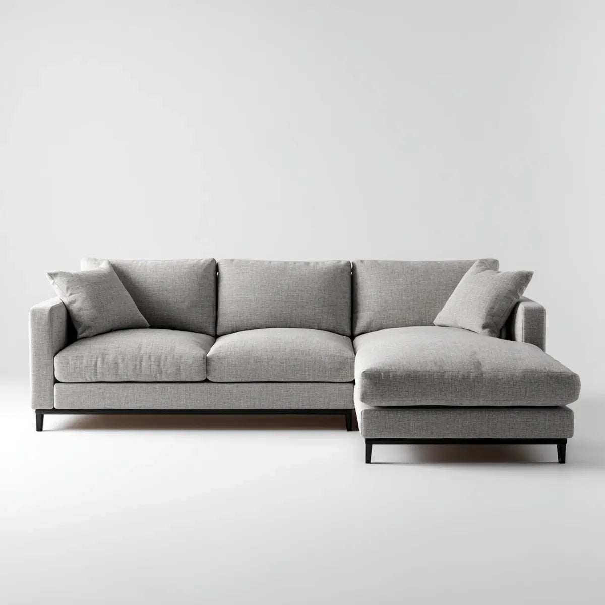 Sofa, Kanapa narożna z prawego, jasnoszarego regamera 280 x 160 x 85 cm poliestrowego kształtu L