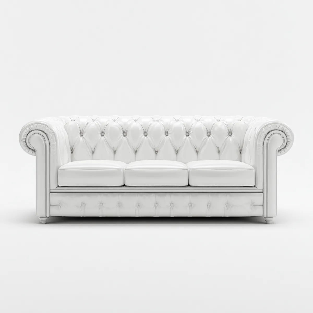 Sofa, 3-osobowa Chesterfield Sofa Biała 220 x 90 x 78 cm PU- Sztuczna skóra prostokątna