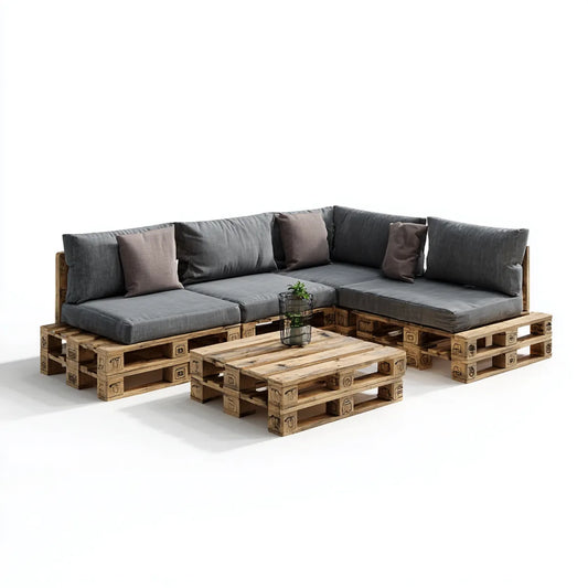 Sofa ogrodowa, Palet salon zestaw narożna sofa z stolik kawowy szary brązowy z drewna sosnowego 240 x 200 x 80 cm