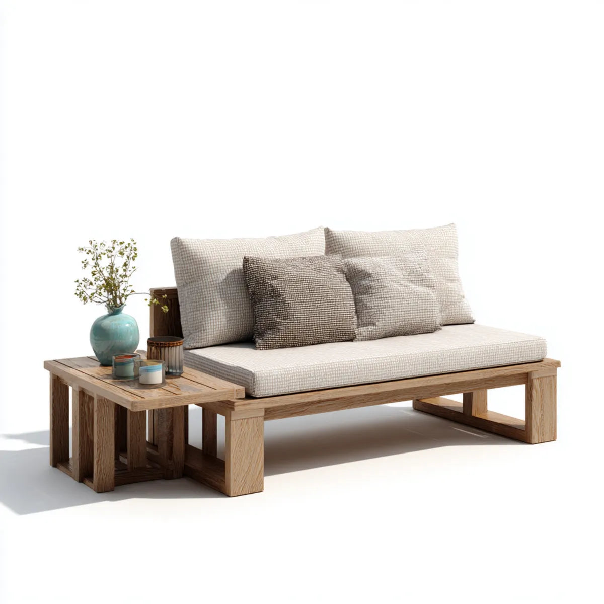 Sofa ogrodowa, Taras sofa zestaw 2-osobowa beżowy charakter z litego drewna acacia z poduszką poliestrową 180 x 80 x 75 cm
