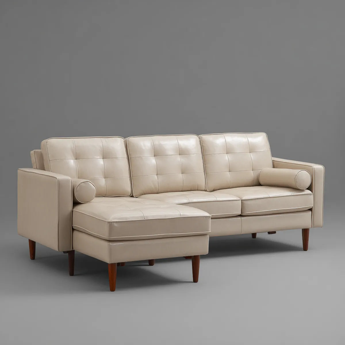 Sofa, 3-osobowa kanapa narożna z otomanem beżowym 250 x 155 x 85 cm sztuczna skóra PU