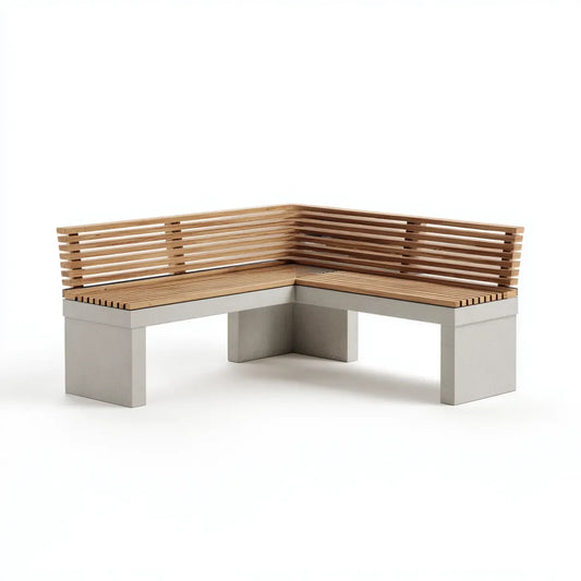 Ławka narożna Ławka ogrodowa Naturalna szary 200 x 200 x 85 cm Betonowy teak w kształcie litery L
