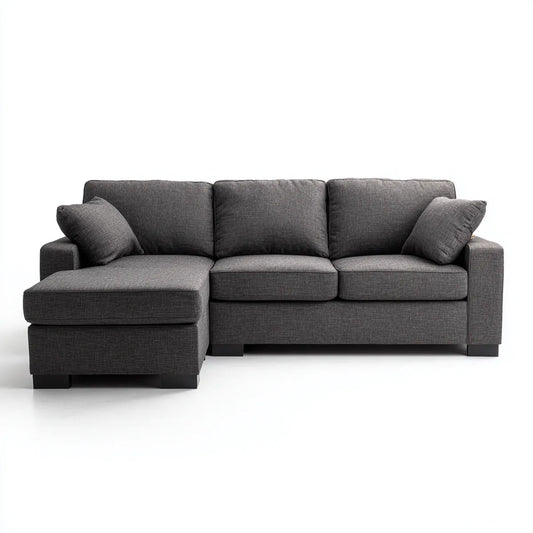 Sofa, Kanapa narożna z ciemnoszarym poliestrem o kształcie litery 220 x 145 x 85 cm
