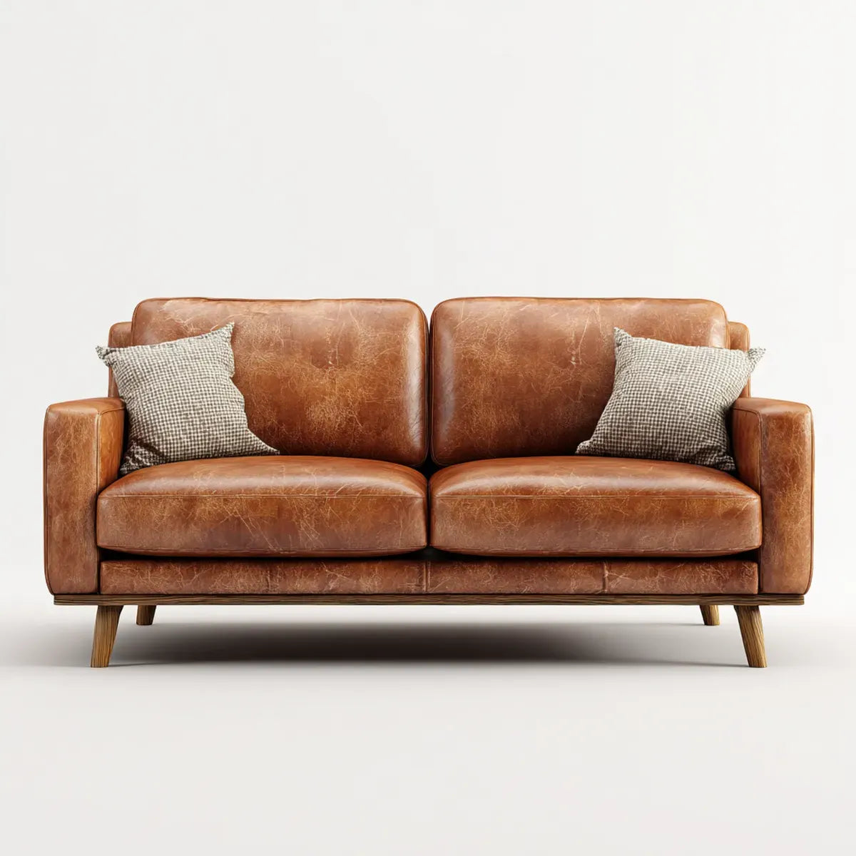 Sofa, 2-osobowa Sofa Brązowy 172 x 86 x 84 cm ze sztuczną pokrywą ze skóry PU i litymi nóżkami z drewna