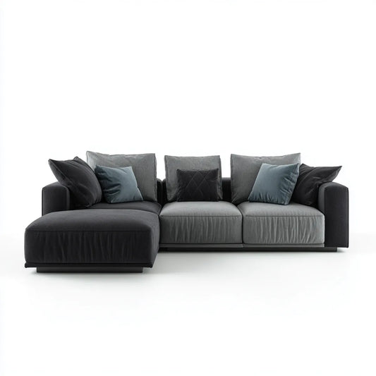 Sofa, Kanapa narożna z recyrem na lewym antracycie szarym z poliestru aksamitu 300 x 160 x 85 cm