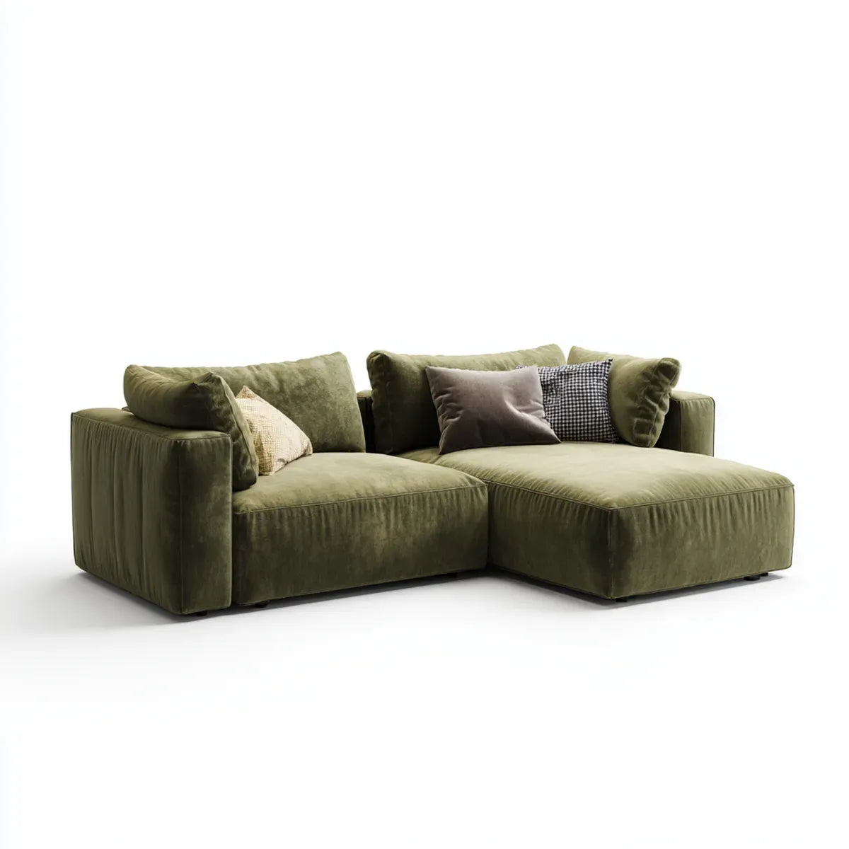 Sofa, Kanapa narożna z oliwą z oliwek oktomanu 260 x 160 x 85 cm poliestrowy aksamit kształt litery L