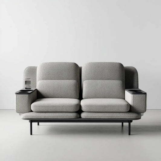 Sofa, 2-fotela szara 180 x 88 x 92 cm z poliestrowego prostokątnego z uchwytami na napoje