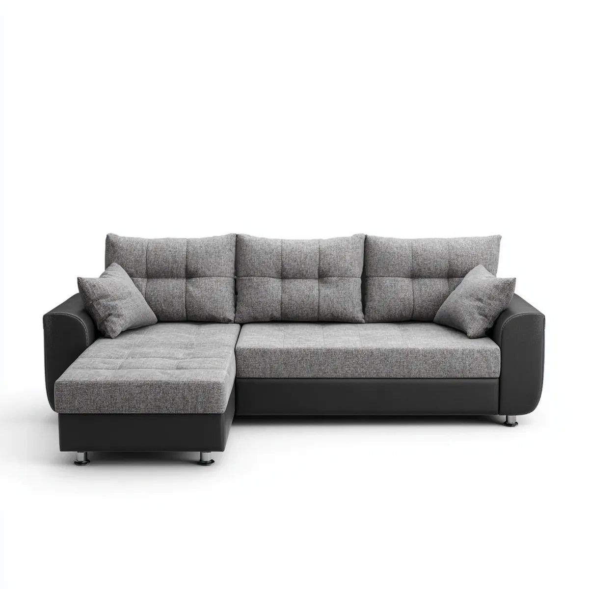 Sofa narożna z rekamierem w lewo Szara czarny 260 x 160 x 85 cm Poliester PU sztuczna skóra kształt litery L