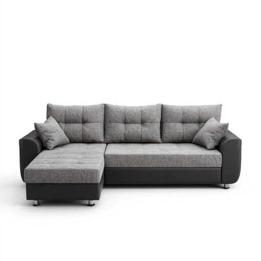 Sofa narożna z rekamierem w lewo Szara czarny 260 x 160 x 85 cm Poliester PU sztuczna skóra kształt litery L