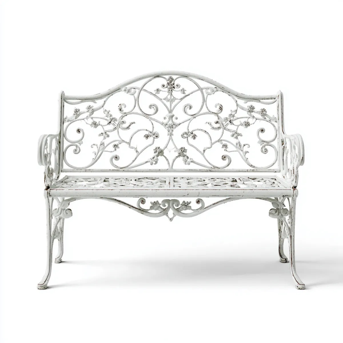 Ławka ogrodowa z żelaza Biała 114 x 45 x 93 cm zakrzywiony kształt