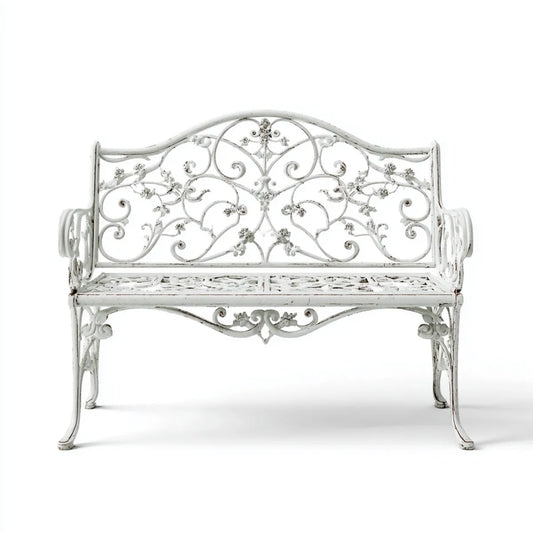 Ławka ogrodowa z żelaza Biała 114 x 45 x 93 cm zakrzywiony kształt