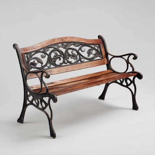Ławka ogrodowa Brązowy czarny 122 x 57 x 81 cm lite drewno odlewane żelazo zakrzywione