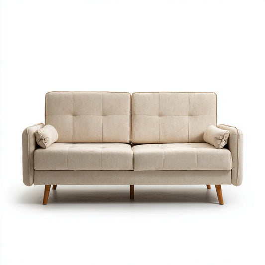 Sofa, 2-osobowa kanapa krem 180 x 85 x 88 cm poliestrowe drewno lite prostokątne