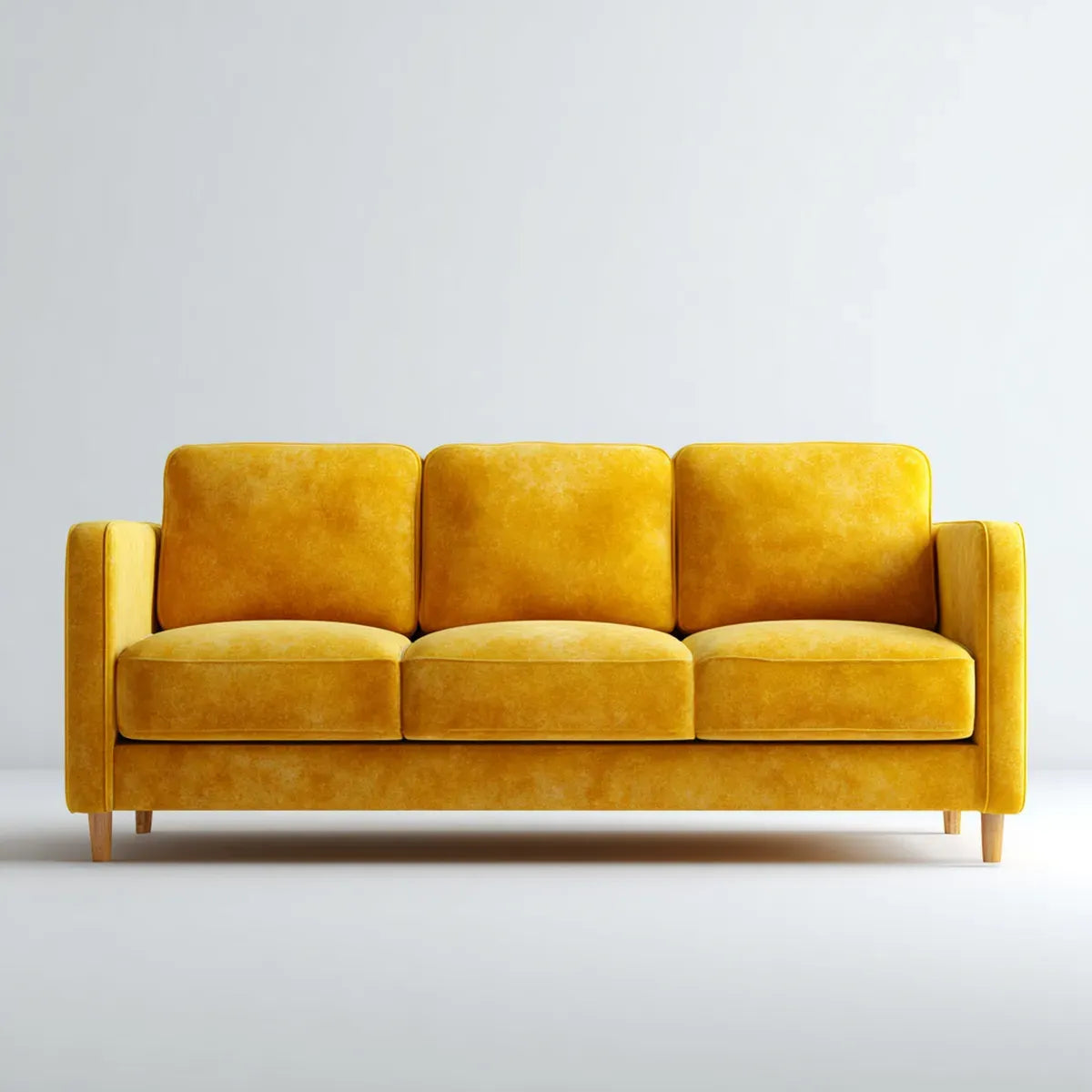 sofa 3-osobowa musztardowa żółta 210 x 85 x 85 cm z poliestrową tapicerką aksamitną i drewnianymi nogami prostokątnymi
