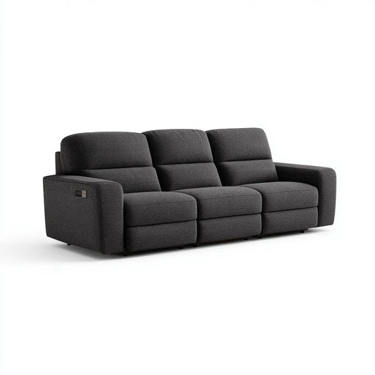 Sofa, Elektryczny 3-osobowy Relax sofa ciemnoszary 210 x 98 x 102 cm poliester prostokątna