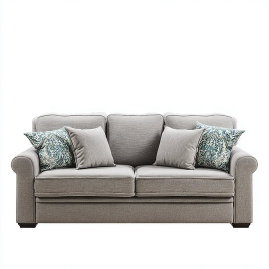 Sofa, 2-fotelikowa sofa jasnoszara z tapicerką poliestrową prostokątną 180 x 90 x 90 cm