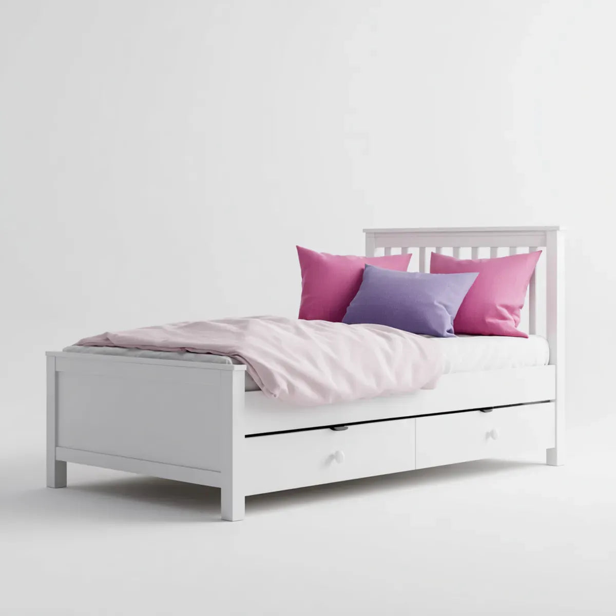 Łóżko pojedyncze z 2 szufladami Białe 90 x 200 cm drewno sosnowe MDF prostokątne