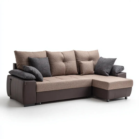 Sofa narożna z rekamierem w prawej części Brązowy Taupe 260 x 160 x 90 cm poliester i polipropylenowa skóra w kształcie L