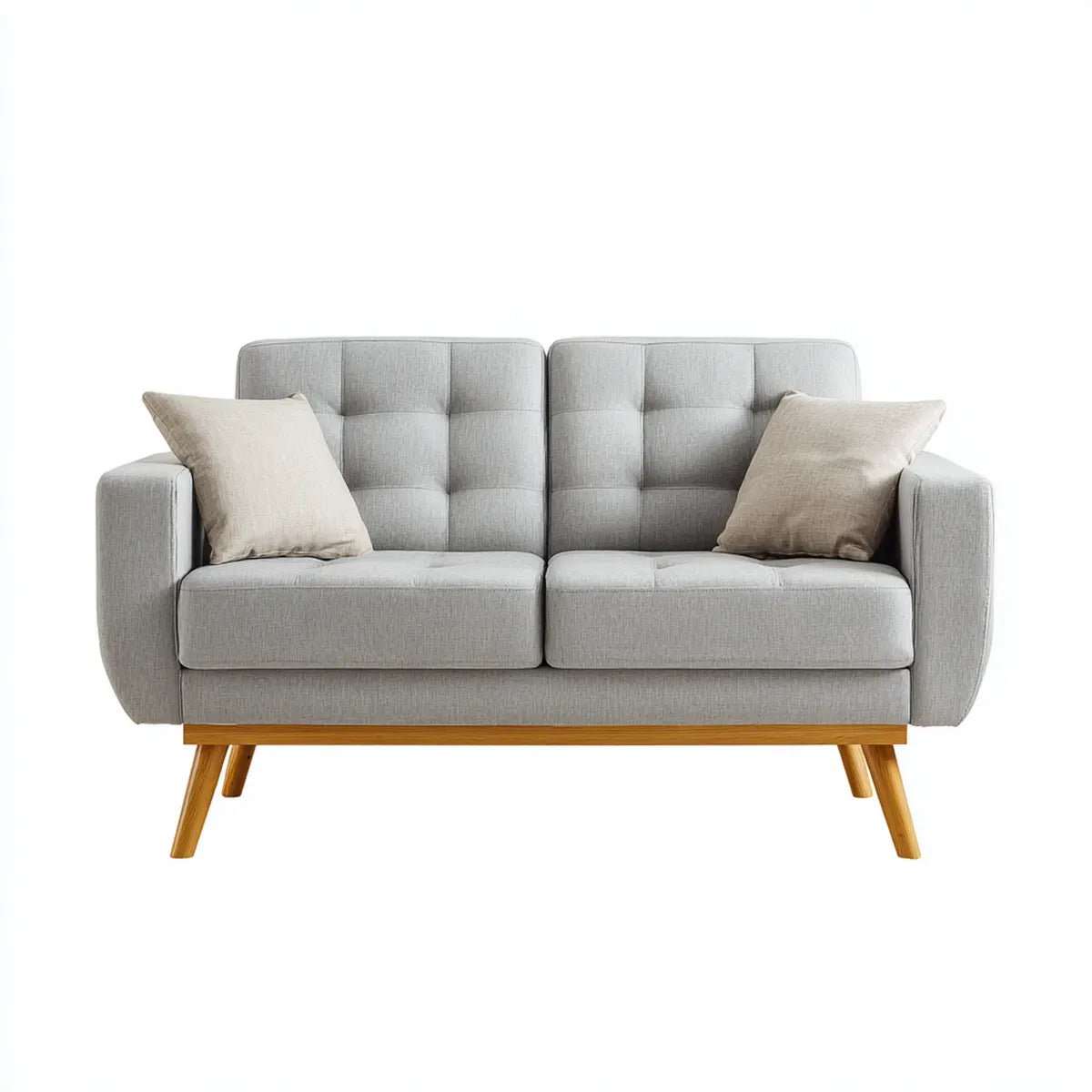 Sofa, 2-fotela fotelik jasny szary 150 x 83 x 86 cm poliester lite drewno prostokątne