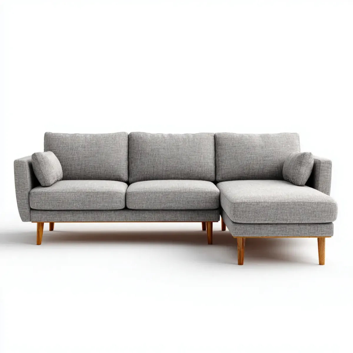 Sofa, Kanapa narożna z szarym szezlongiem 230 x 150 x 82 cm tapicerka poliestrowa litych stopów drewna kształt litery L