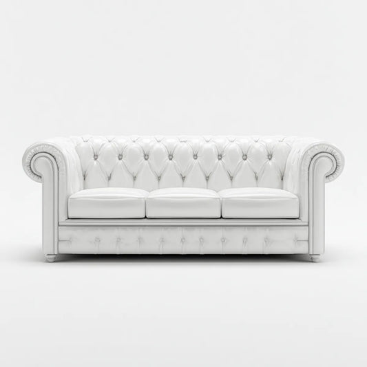 Sofa, 3-osobowa Chesterfield Sofa Biała 220 x 90 x 78 cm PU- Sztuczna skóra prostokątna