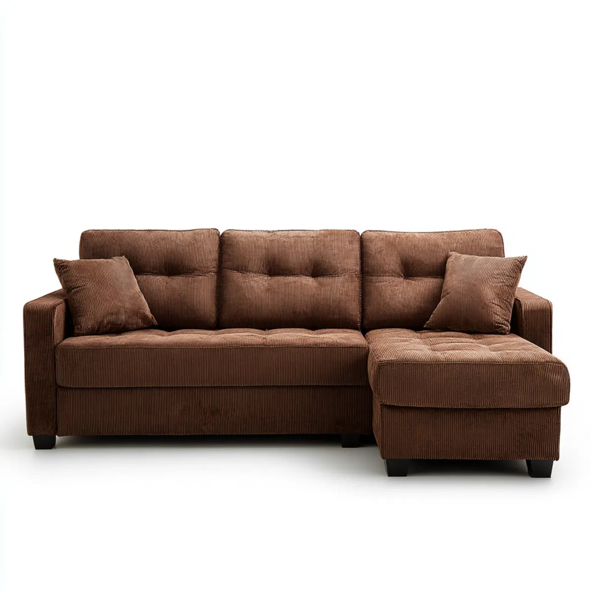 Sofa, Kanapa narożna z pokrywą z poliestru szezlongiem Brązowy 250 x 160 x 88 cm