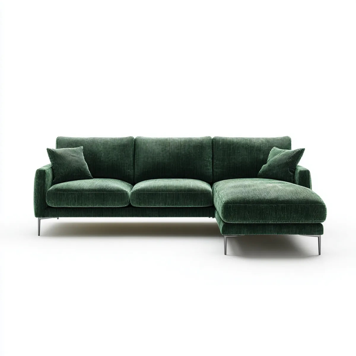 Sofa, Kanapa narożna z recyrem po prawej ciemnozielonym 260 x 160 x 84 cm pokrywy z poliestru