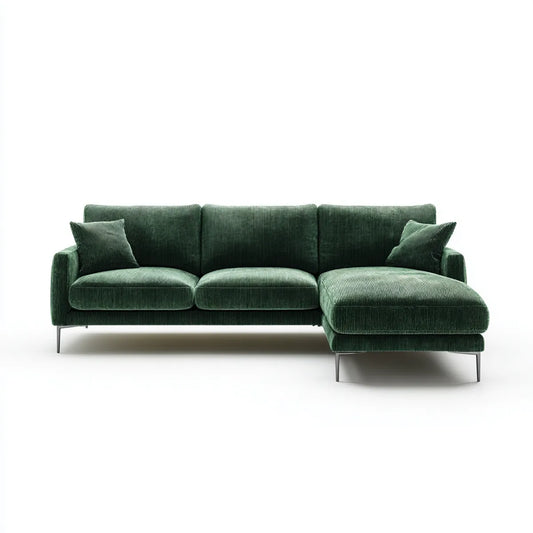 Sofa, Kanapa narożna z recyrem po prawej ciemnozielonym 260 x 160 x 84 cm pokrywy z poliestru